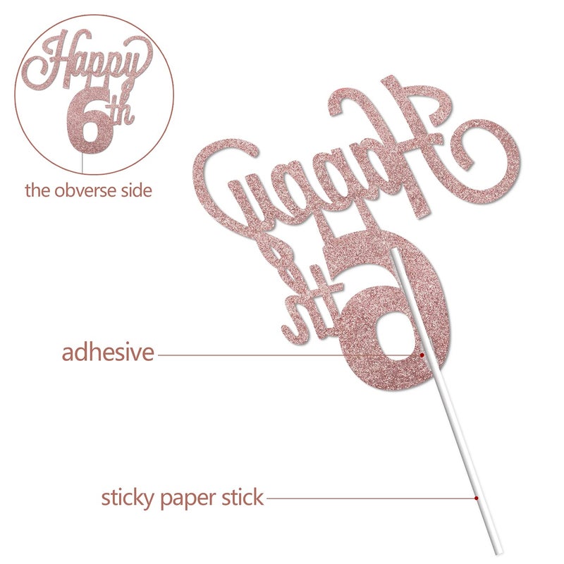 LINGTEER Happy 6th Birthday Cake Topper - Cheers to Six Years Old Birthday Party Cake Centerpieces Decorations Sign. - Image 2